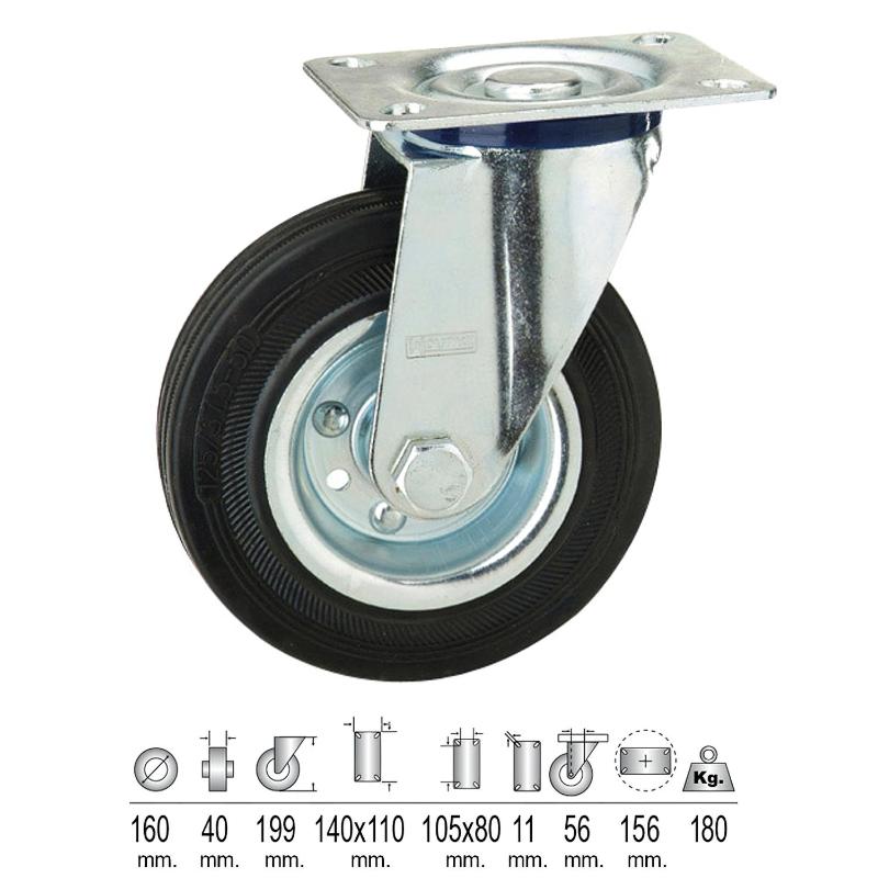 Rueda Industrial Goma Negra Placa 160 Mm._0