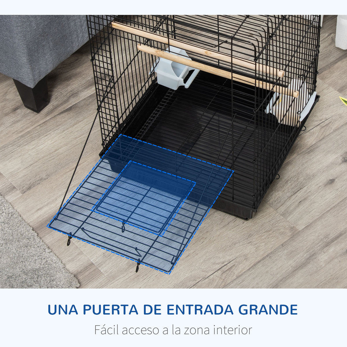 Pawhut Jaula Para Pájaros Techo Abatible 2 Perchas 2 Comederos 40x40x59 Cm Negro_5