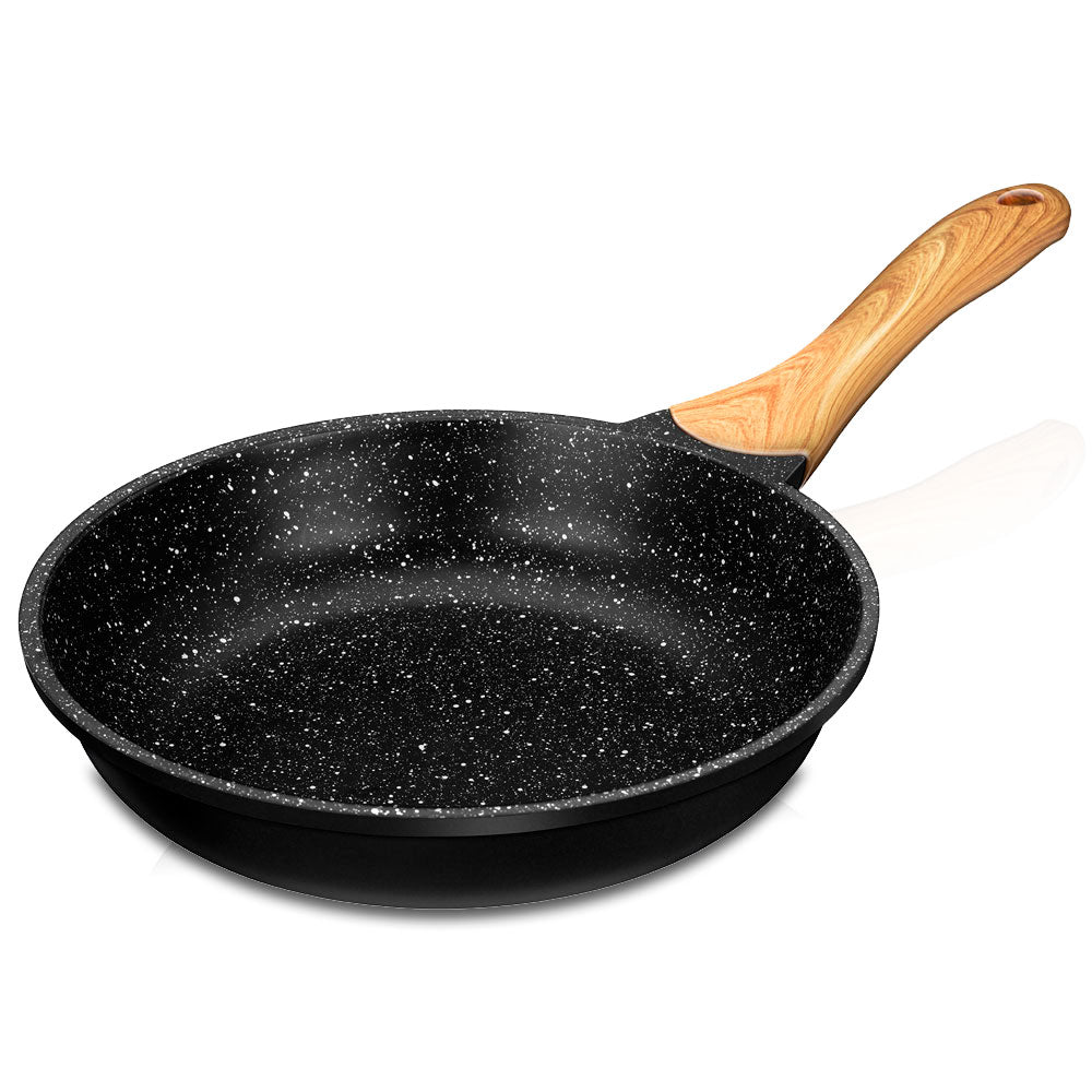 Batería Cocina Inducción 3 Piezas Aluminio Fundido Antiadherente Ilag Sin Pfoa Set Cazuelas Sartén Smile Wood, Negro