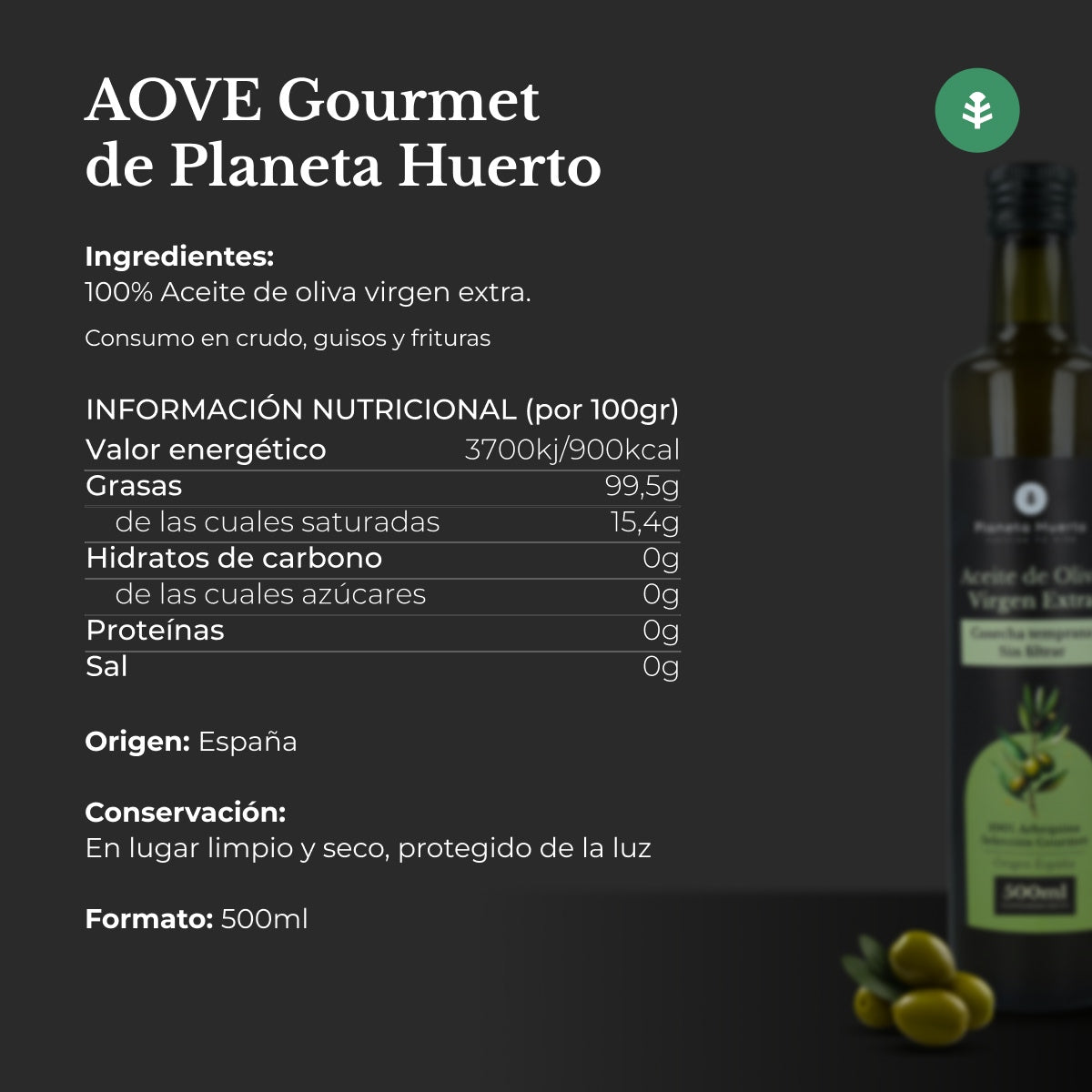 Pack 3x Aceite de oliva virgen extra de cosecha temprana verde sin filtrar Planeta Huerto 500 ml