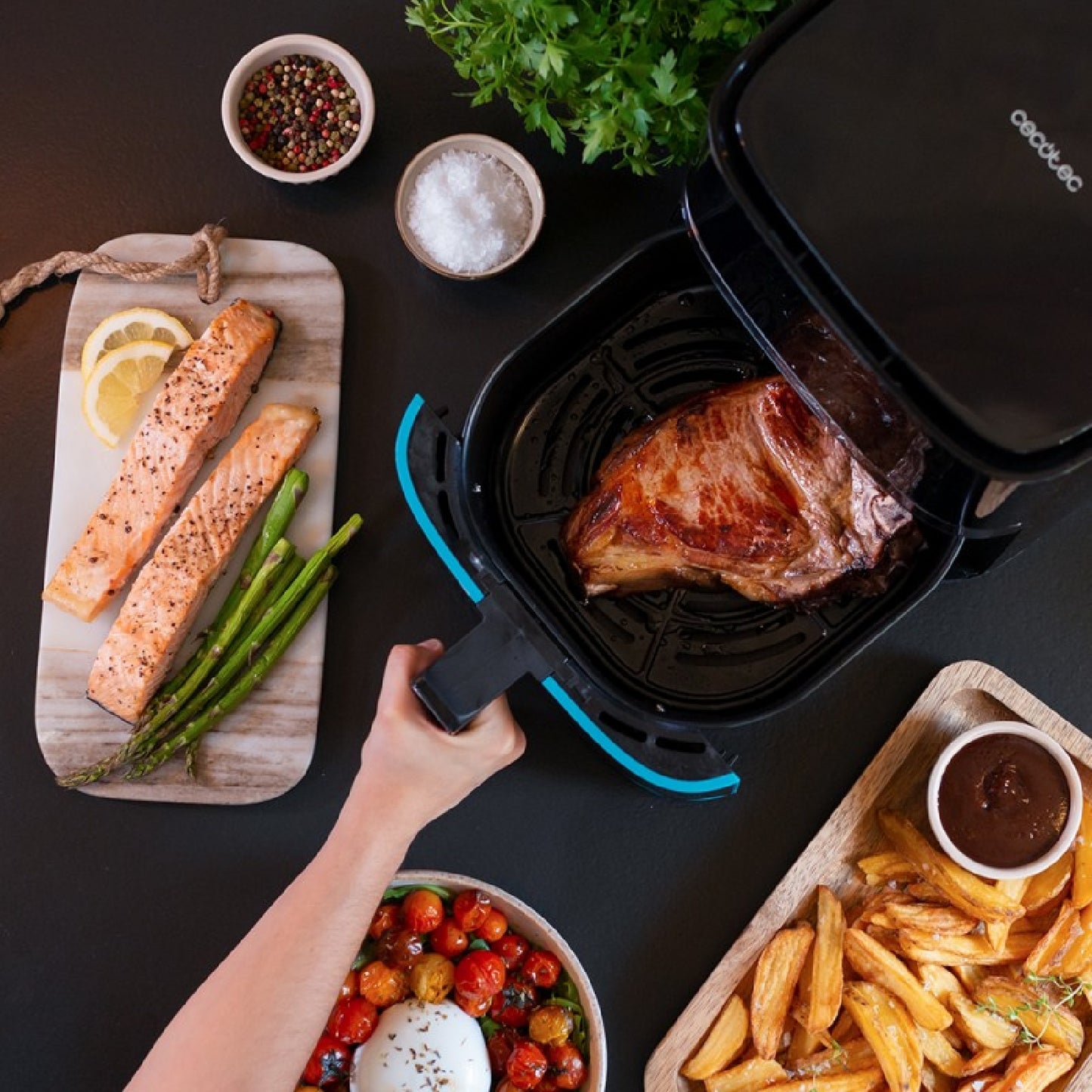 Freidora Sin Aceite De Aire Cecofry Full Inoxblack 5500. Dietética Y Digital, 1450 W Nominal, 1600 W Máxima, 5l Volumen, 5,5l Área De Cocinado, Acab_4