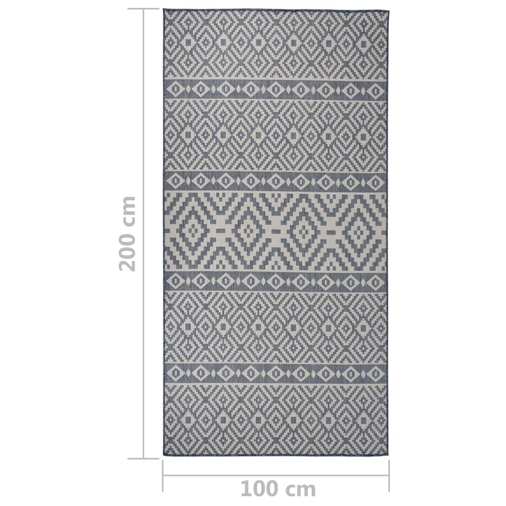 Alfombra De Exterior De Tejido Plano Rayas Azules 100x200 Cm_5