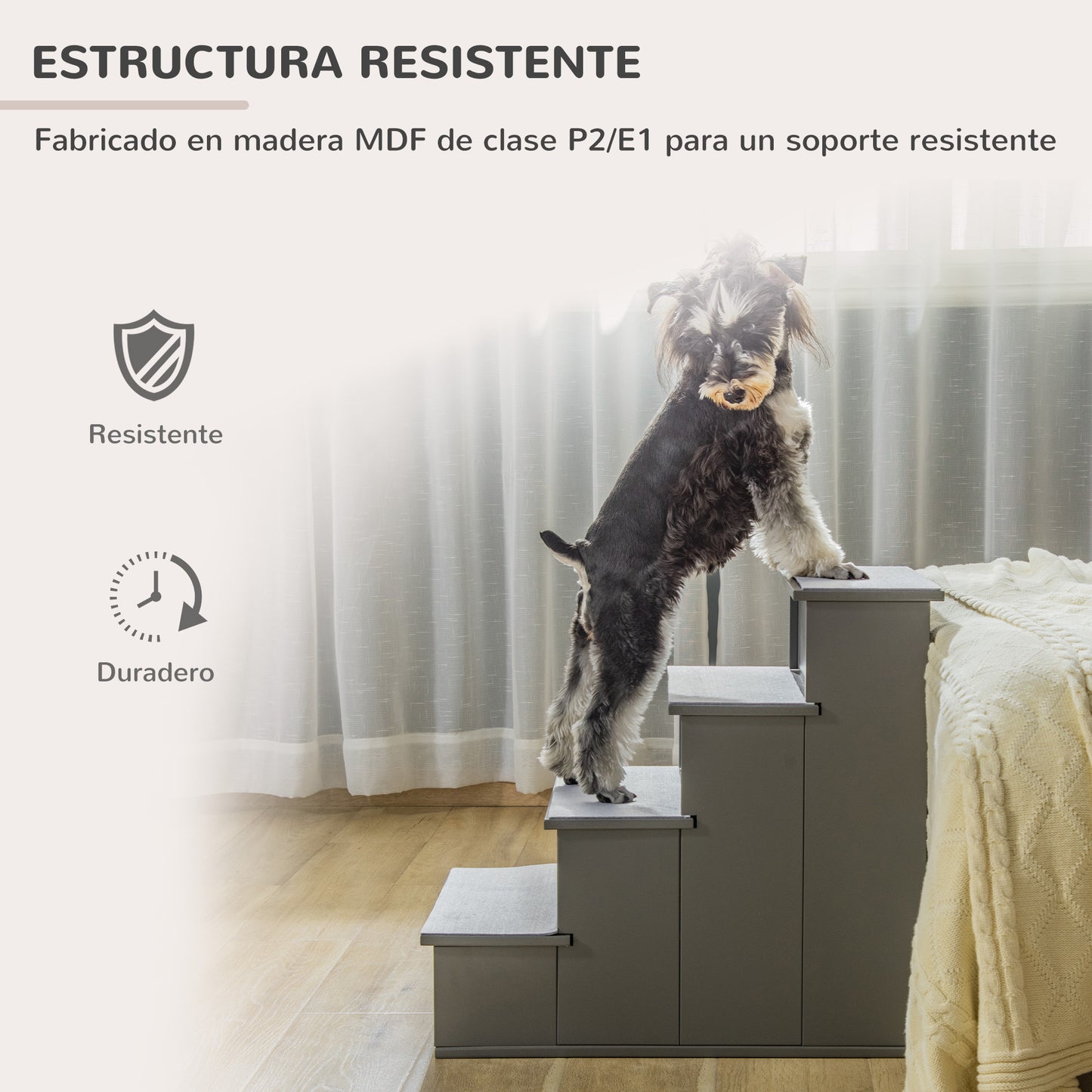 Pawhut Escalera Para Perros De 4 Peldaños Con Acolchados 40x59x54,2 Cm Gris_5