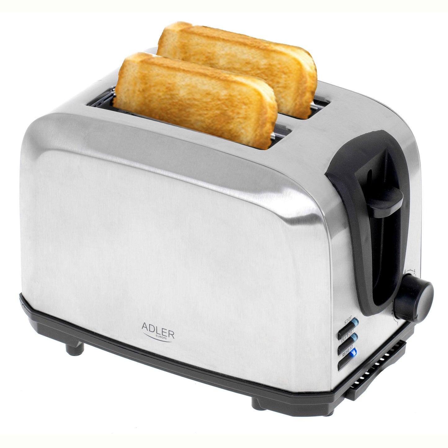 Tostadora Pan 2 Rebanadas, 7 Niveles Tostado 3 Funciones, Calienta Panecillos, Acero Inoxidable Adler Ad3222, Acero Inoxidable, 1000w