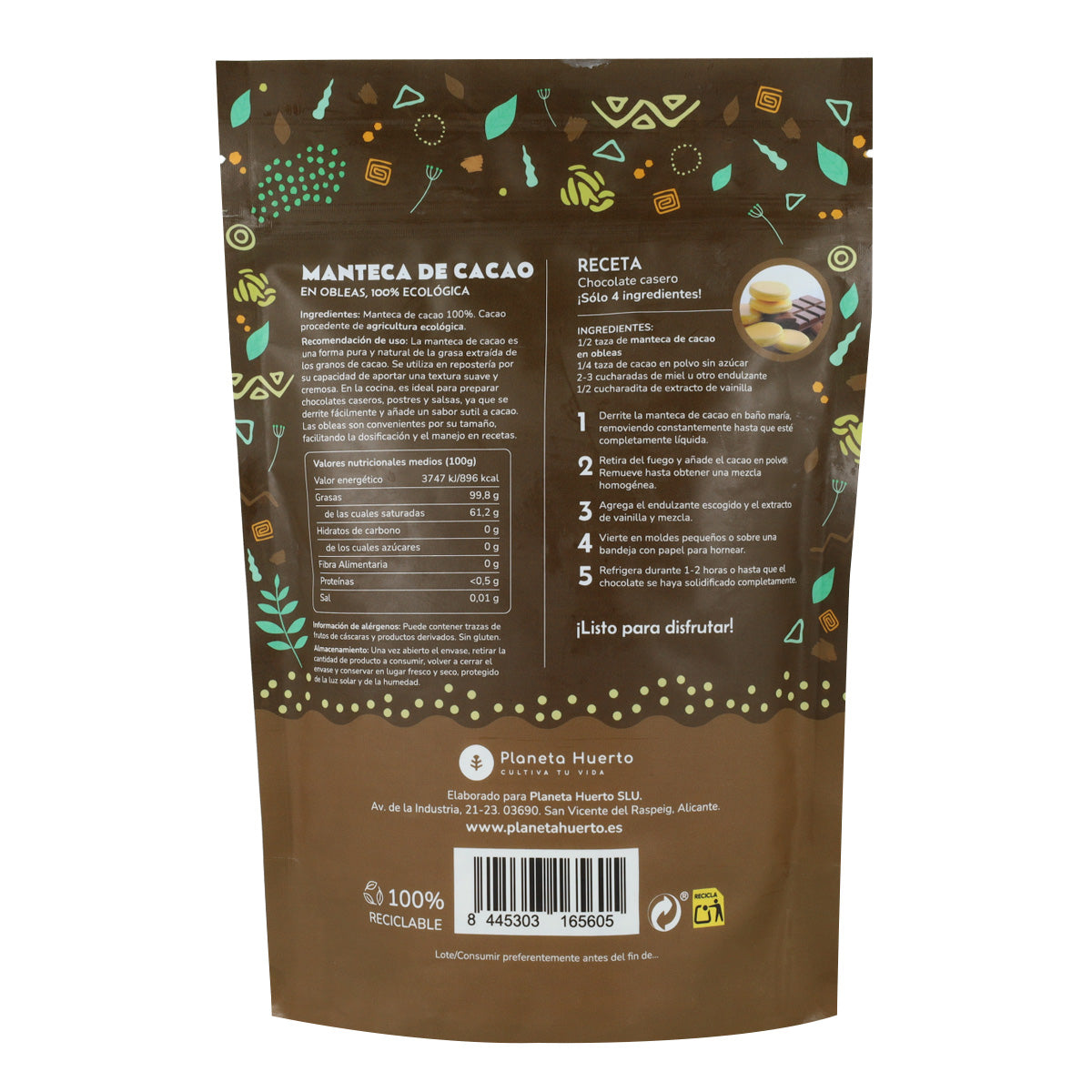 Manteca de cacao en obleas ECO Planeta Huerto 250 g