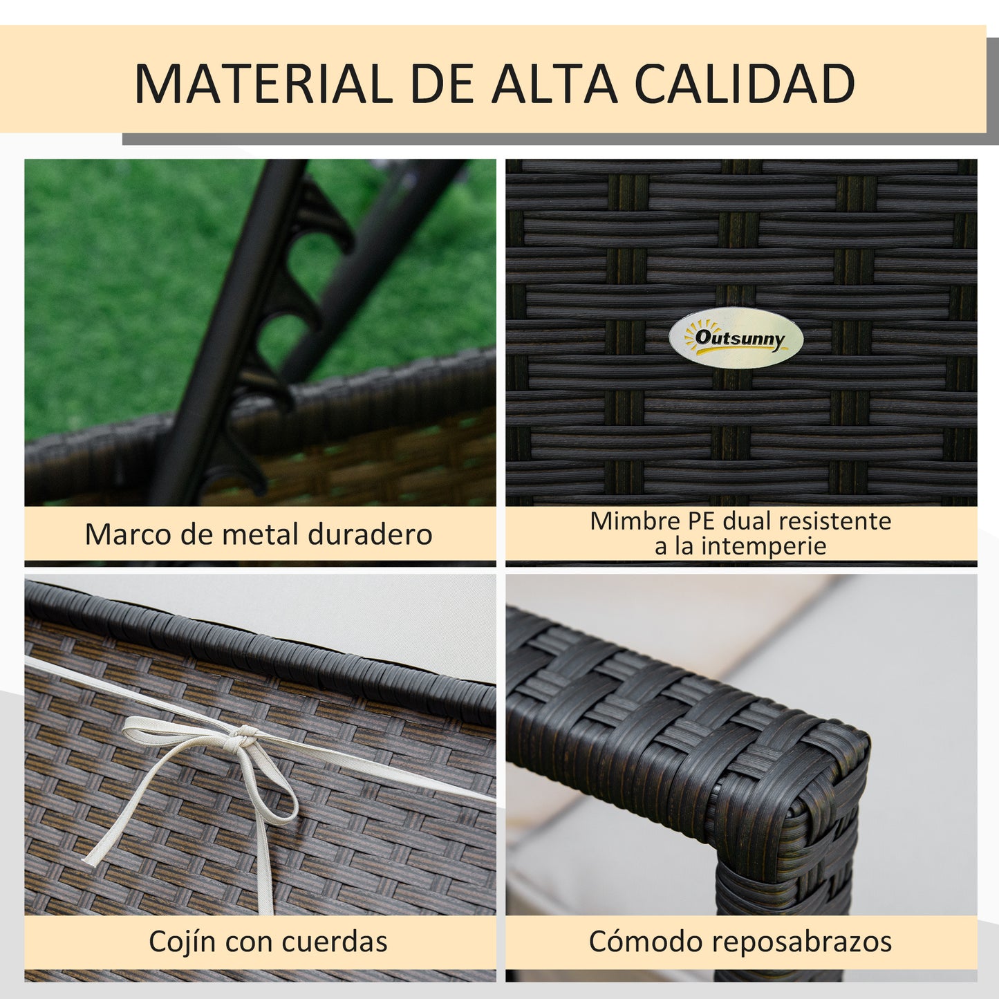 Outsunny Set De 2 Tumbonas De Ratán De Jardín Con Respaldo Ajustable Cojines_5
