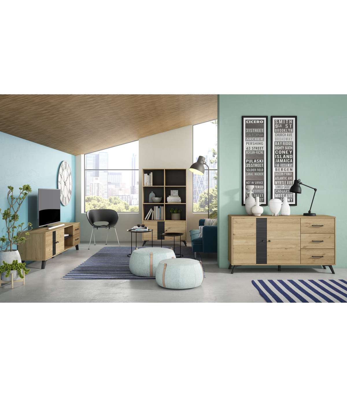Mueble Televisión Natur 2 Puertas 2 Cajones Acabado Natural/bocamina, 180.5cm(ancho) 53.1_5