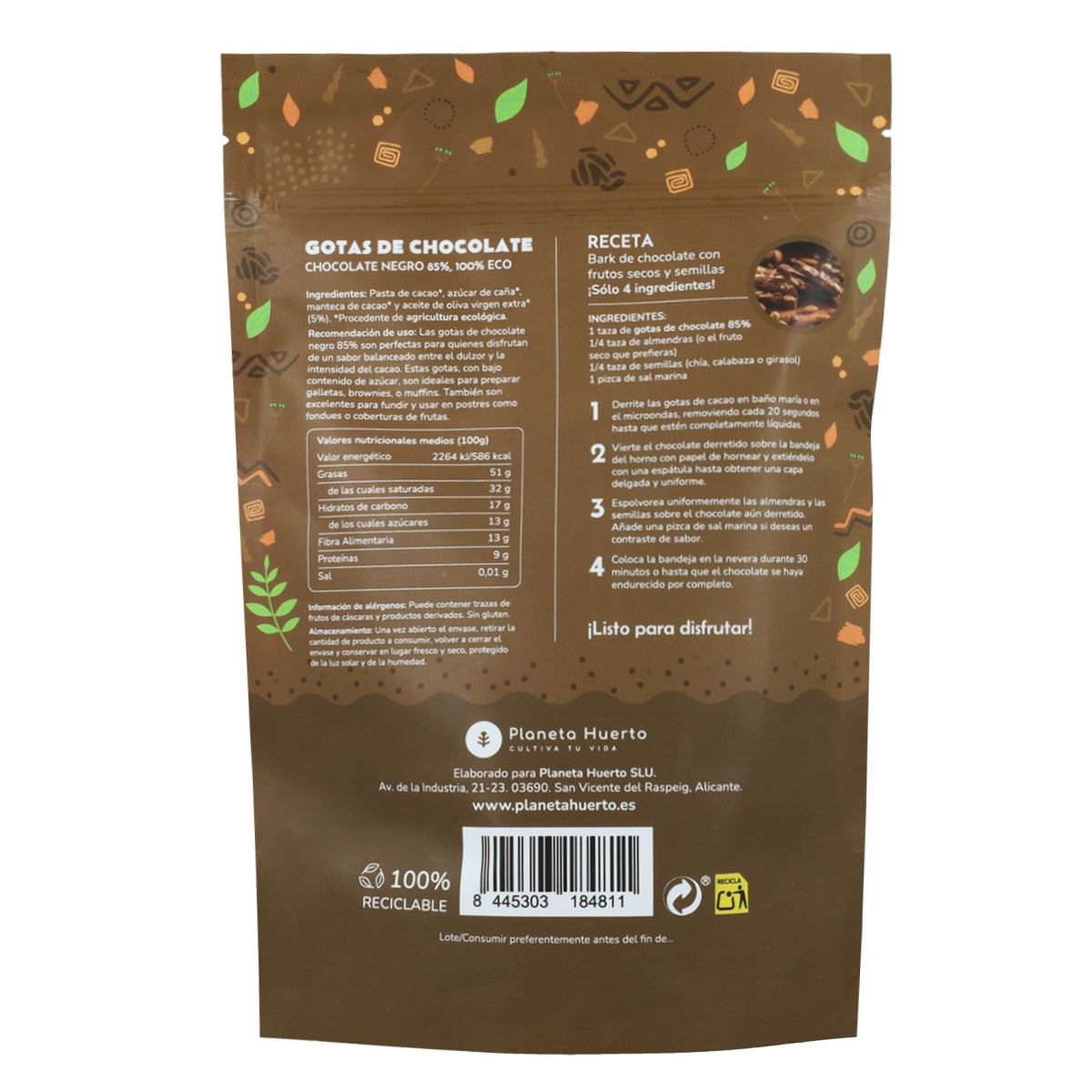 Gotas de Chocolate 85% cacao ECO Planeta Huerto 200 g