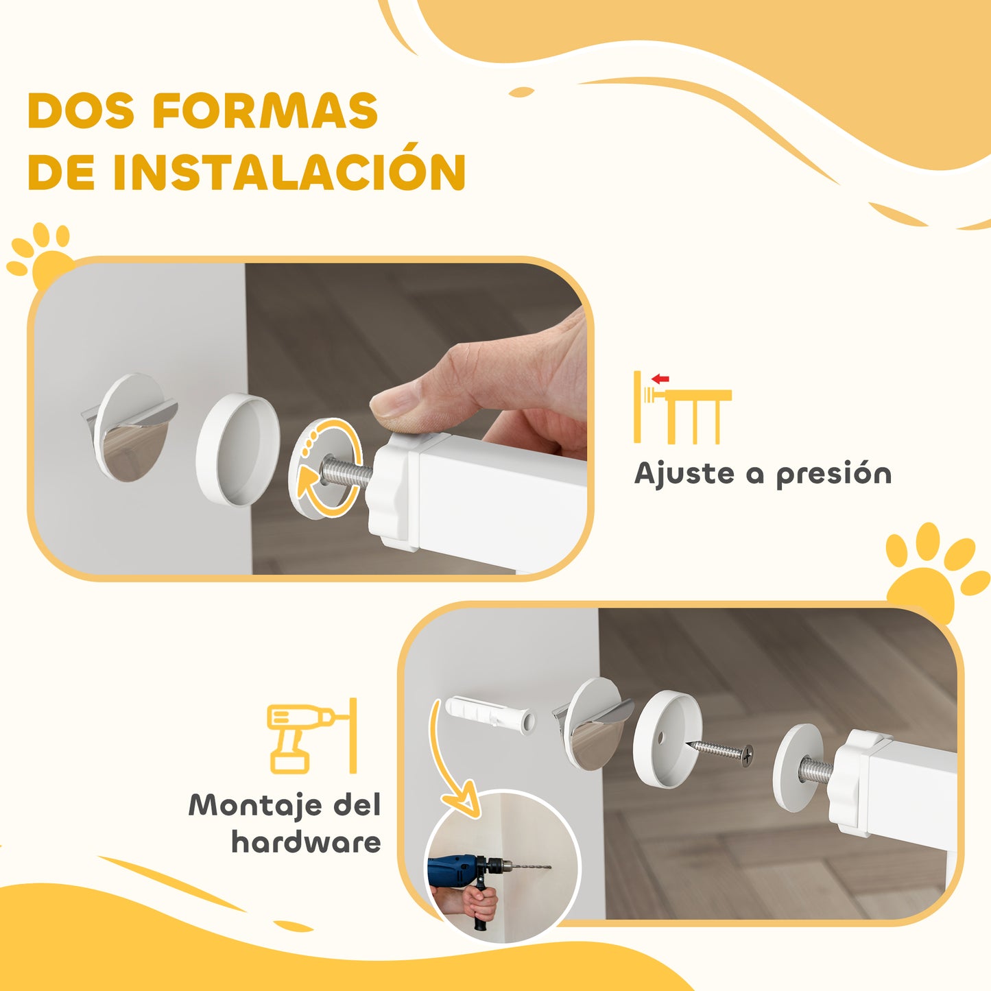 Pawhut Barrera Para Perros Con Ancho Ajustable 76-104 Cm 2 Extensiones Blanco_5