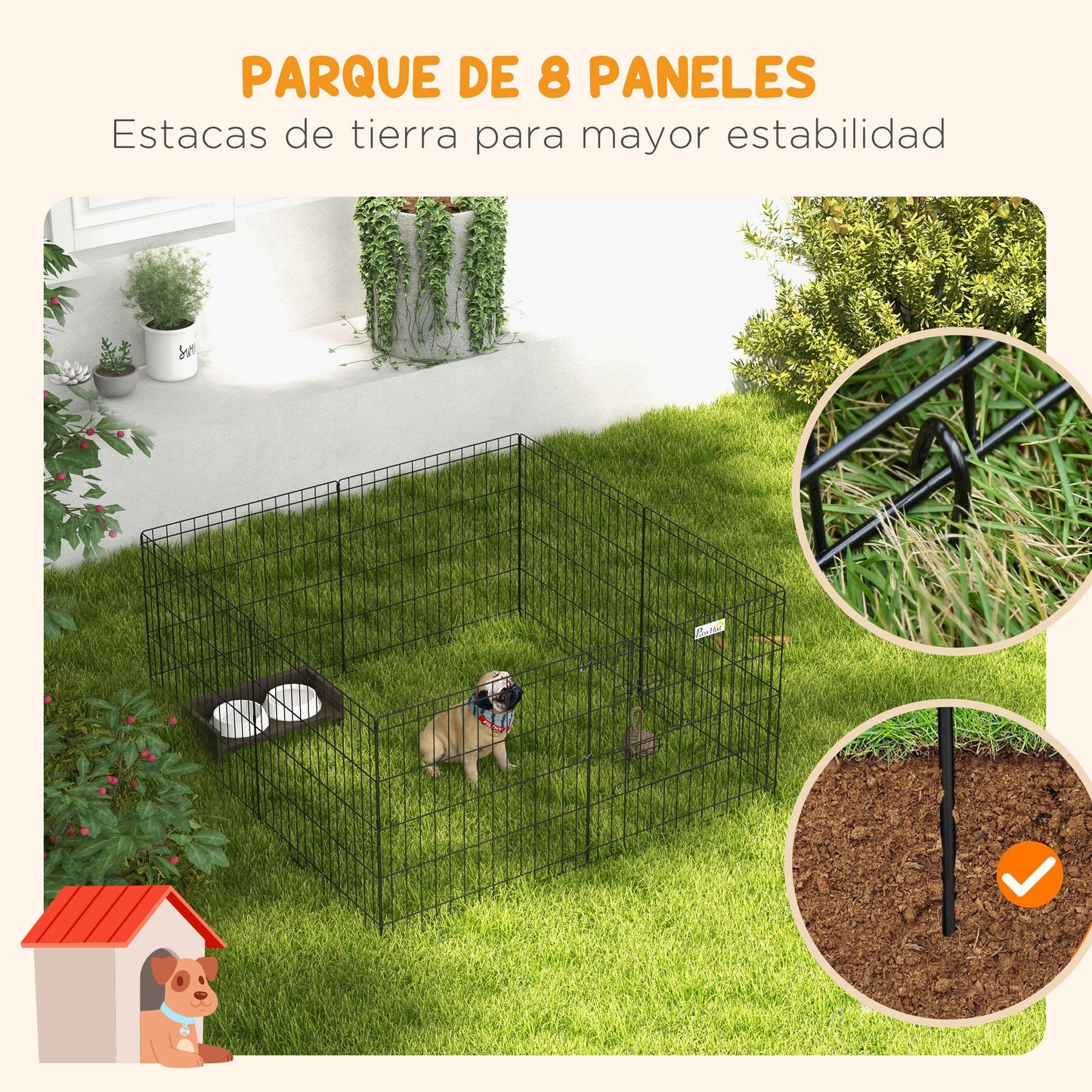 Pawhut Parque De Juegos Perros 8 Paneles 61x61 Cm Plegable De Metal Con Puerta_5