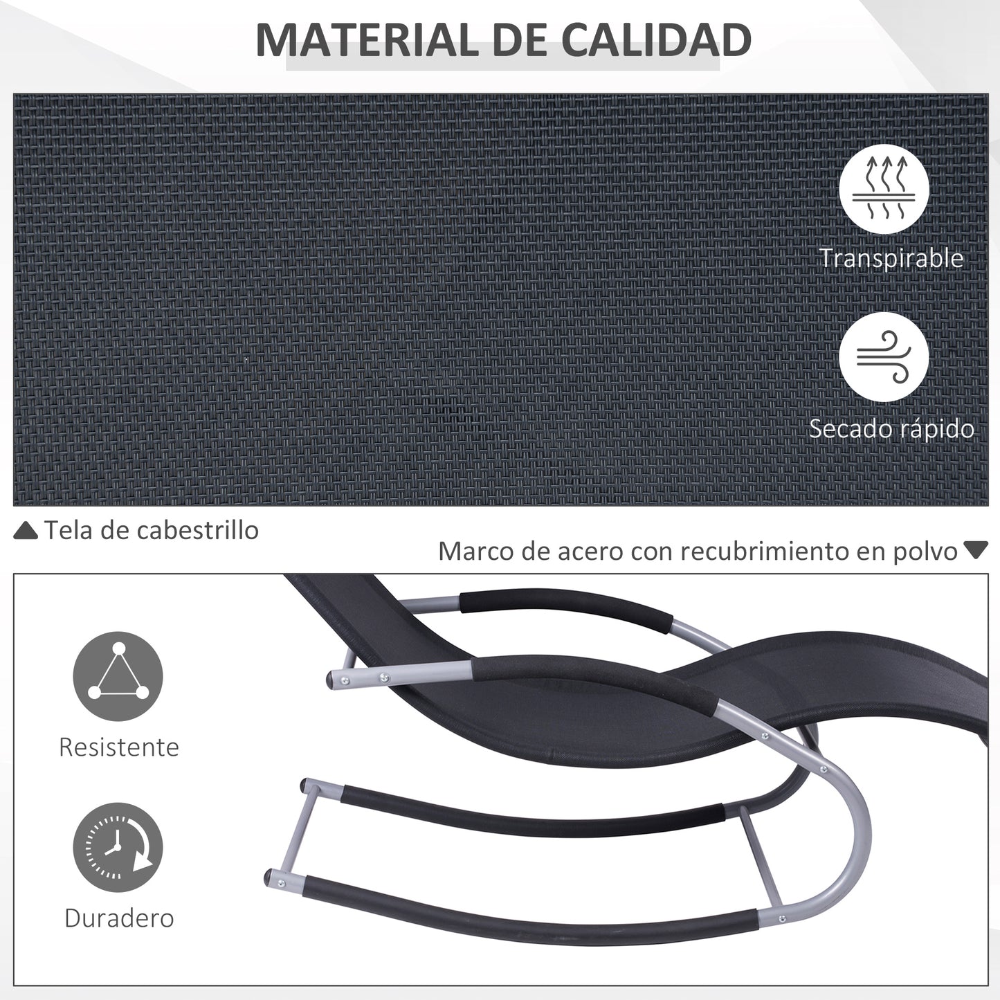 Outsunny Conjunto De 2 Mecedoras De Exterior Con Reposacabezas 63x144x84cm Negro_5