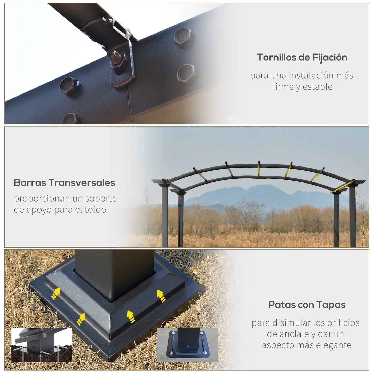 Outsunny Pérgola 3x2,5m Cenador Con Techo Retráctil Jardín Patio Terraza_5