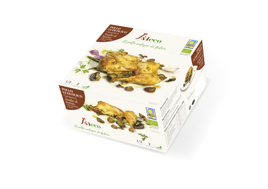 Pollo ecológico asado al horno con castañas y setas