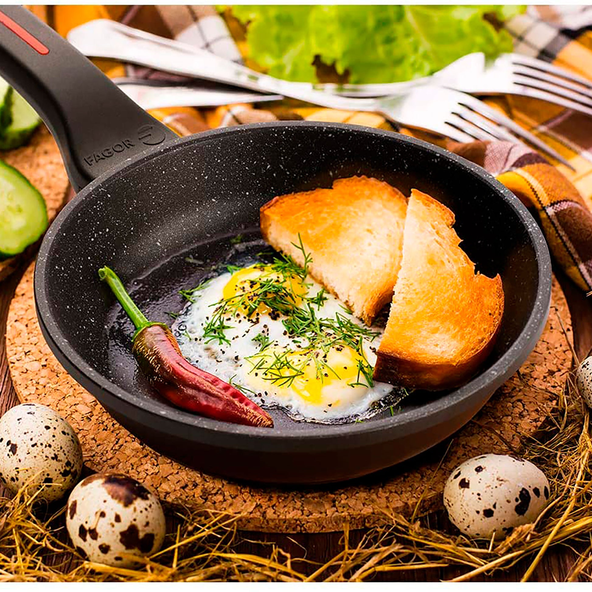 Batería Cocina Inducción 7 Piezas, Antiadherente Sin Pfoa, Aluminio Fundido, Cazuelas Sartenes Fagor Alutherm Negro