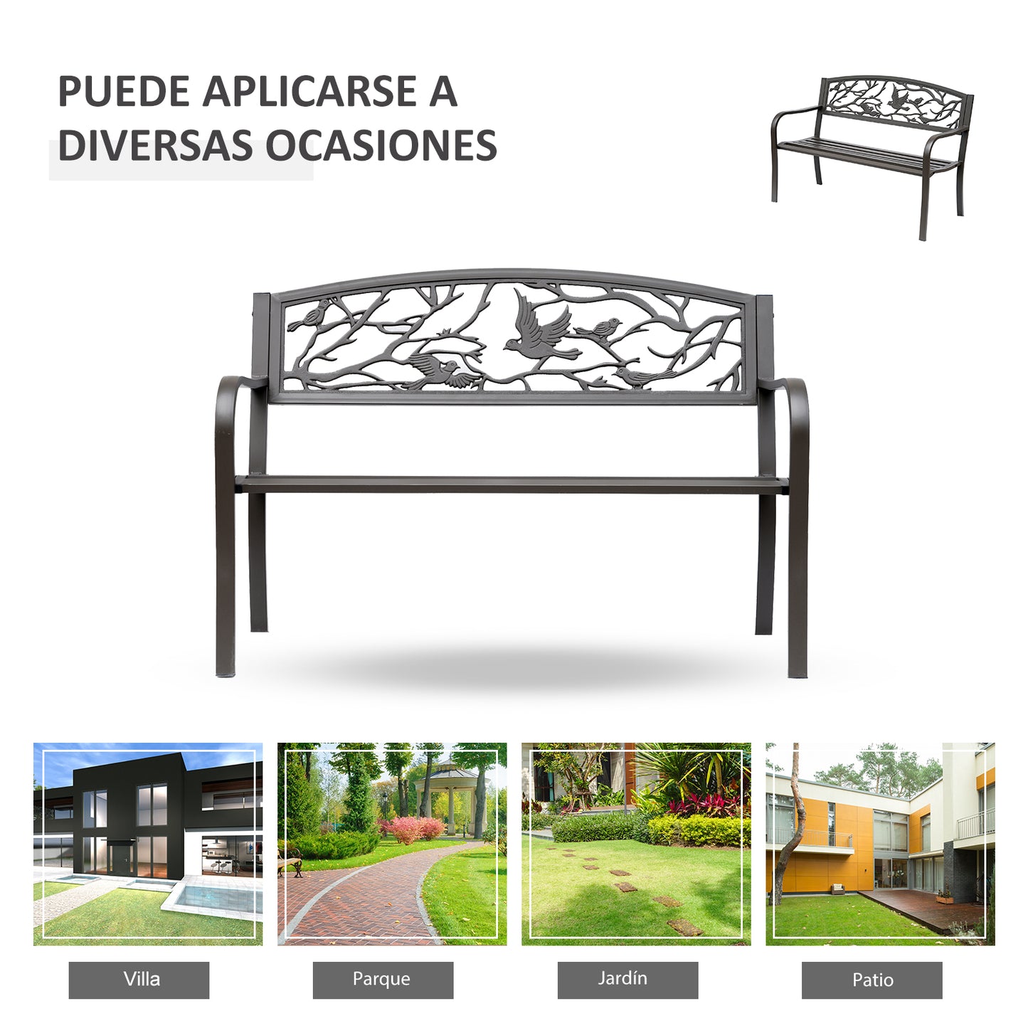Outsunny Banco De Jardín Con Respaldo Con Imagen De Animales 127x60x85 Cm Marrón_5