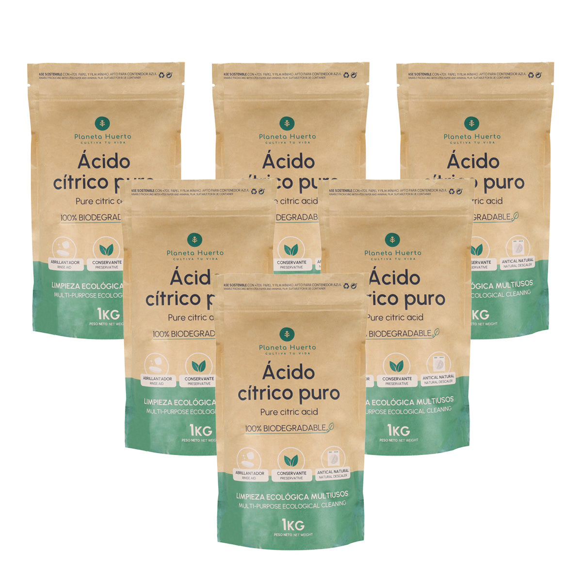 Pack 6xÁcido cítrico Planeta Huerto 1 Kg