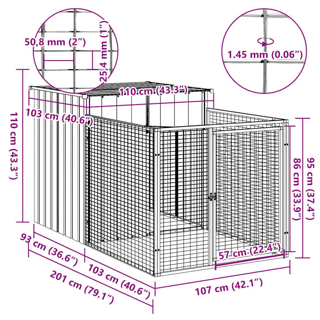 Vidaxl Caseta Perros Con Corral Acero Galvanizado Gris 110x201x110 Cm_4