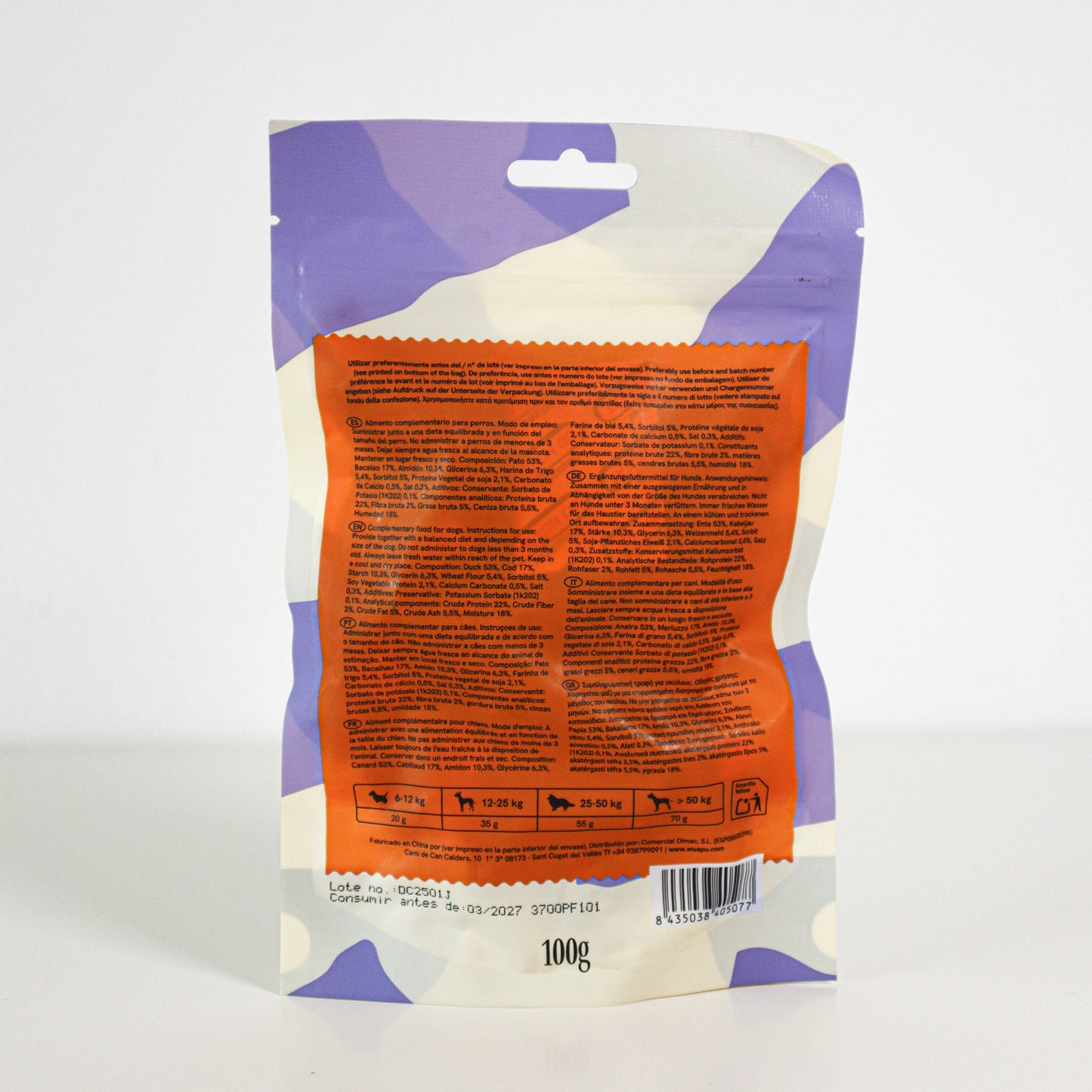 Snack Para Perro En Stick De Bacalao Con Pato Desecado Wuapu 500gr_4