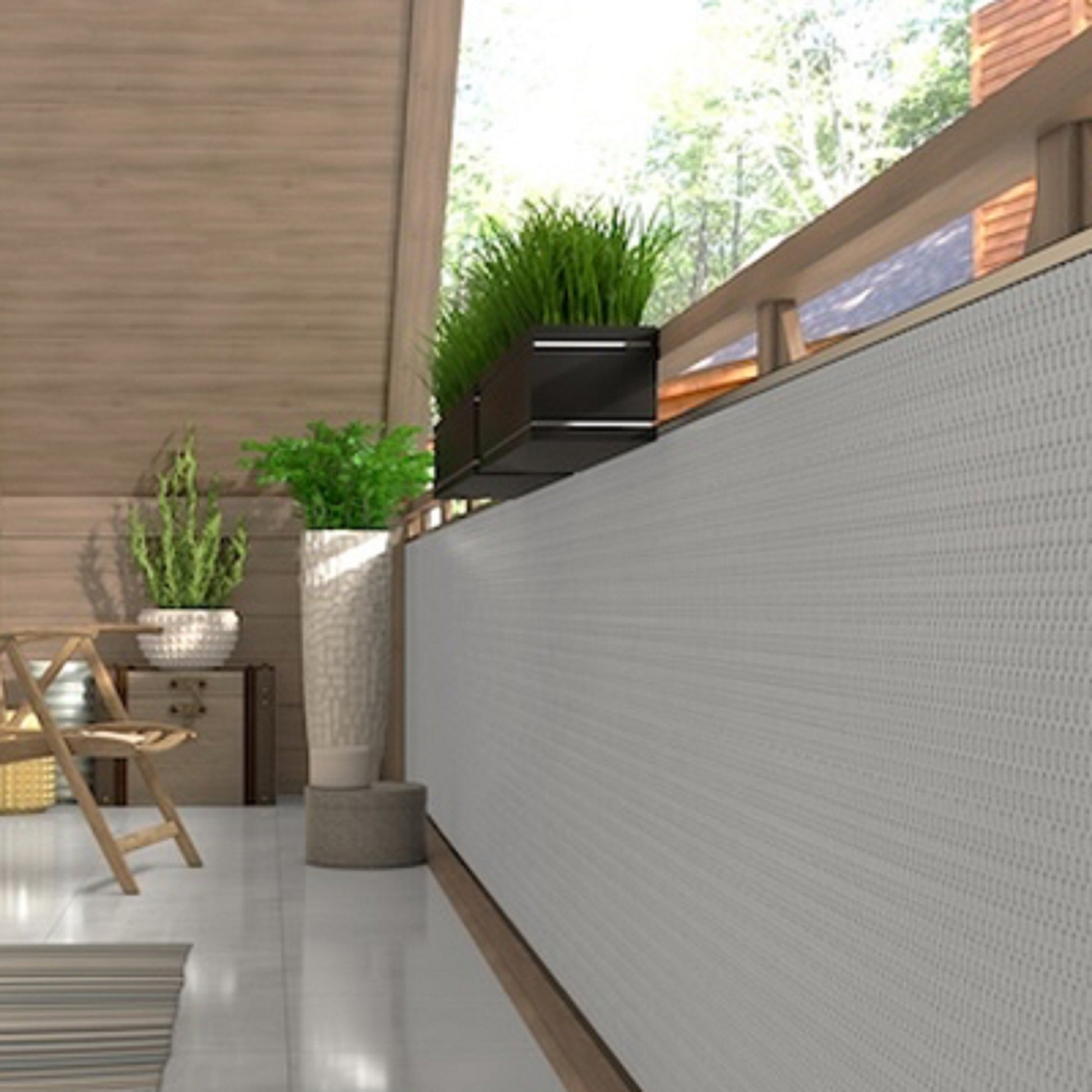 Banda De Ocultación De Polirattán Para Balcón Blanco.