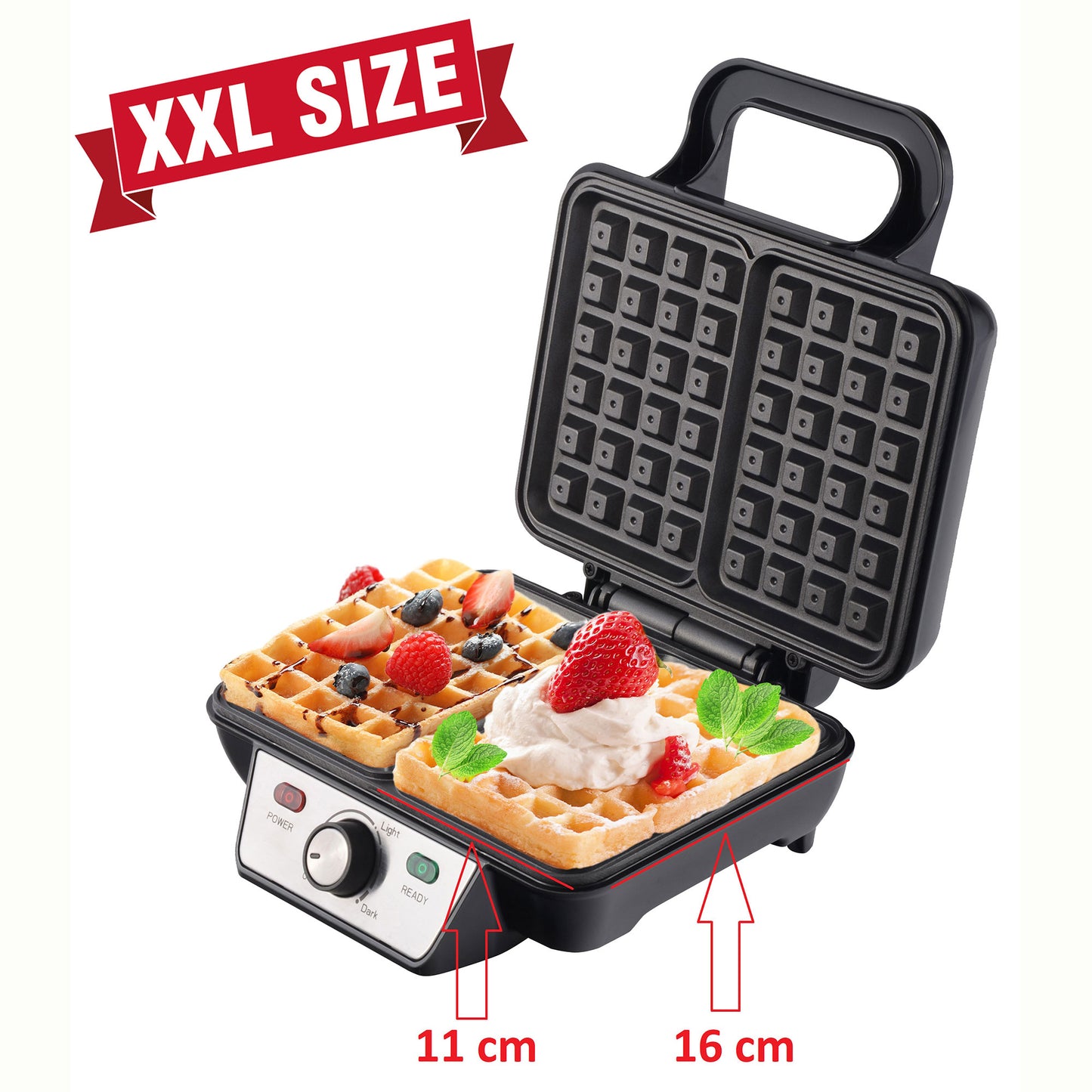 Gofrera Eléctrica Profesional 2 Gofres Grandes, Antiadherente Regulador Temperatura, Acero Inox Camry Cr3046 Negro/plata