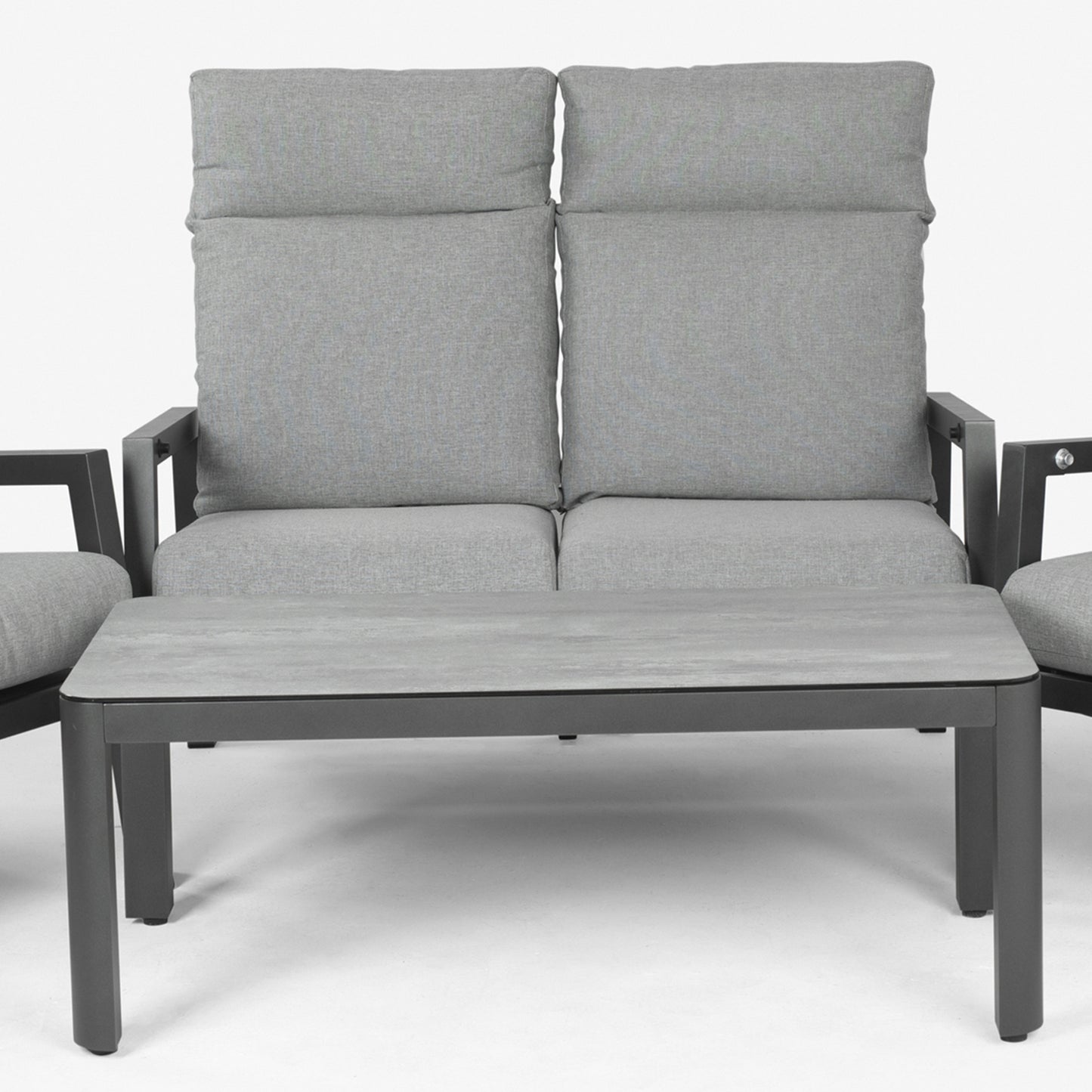 Conjunto De Sofás Para Jardín, Sofá 2 Plazas Reclinable, Aluminio, Color Antracita, Mesa:120x60x45cm Sillón:66x83x104 Cm Sofá:125x82x105 Cm Alto_5