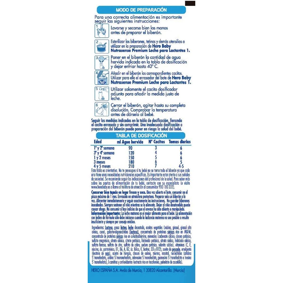 Pack 3x Leche Infantil Nutrasense Premium 1, Hero Baby, 800 g
