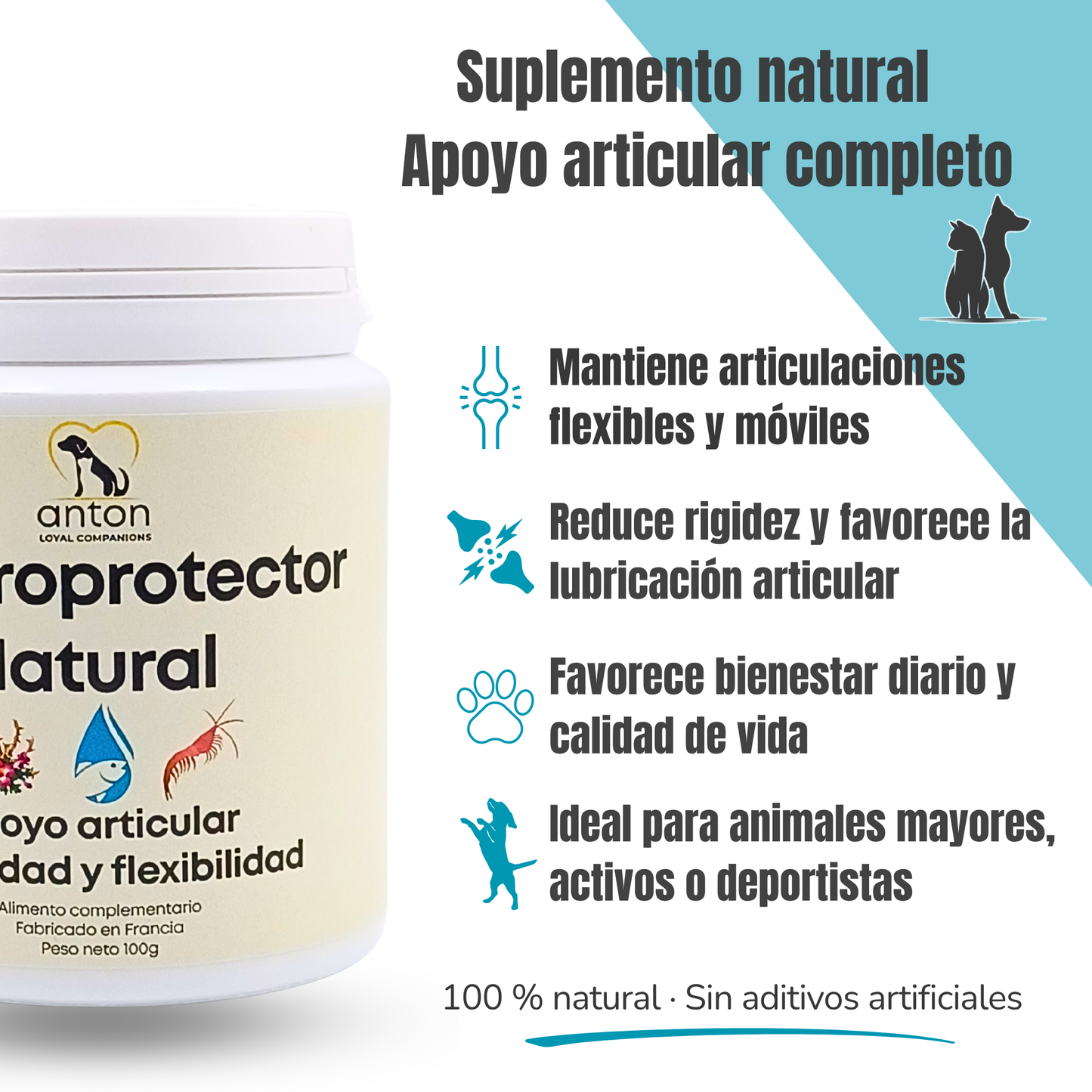 Suplemento natural para perros y gatos – Condroprotector Movilidad & Articulaciones ECO 100 g