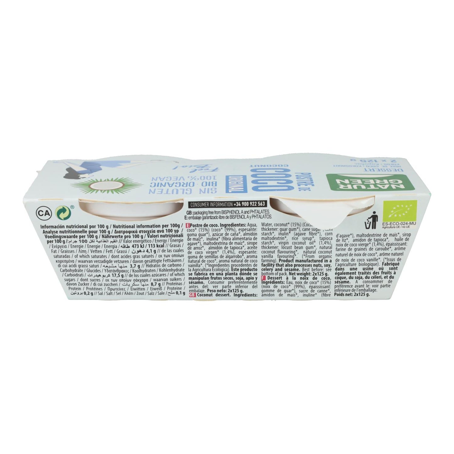 Postre de Coco Nature Naturgreen, 2 X 125 g