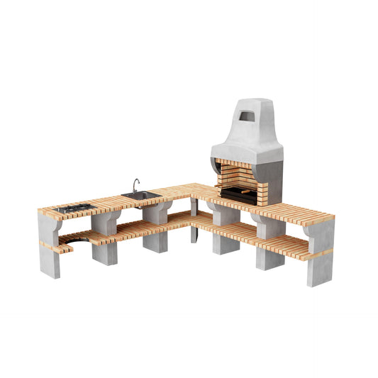 Cocina de exterior esquina Bailén Plus con Barbacoa, fregadero y placa Movelar