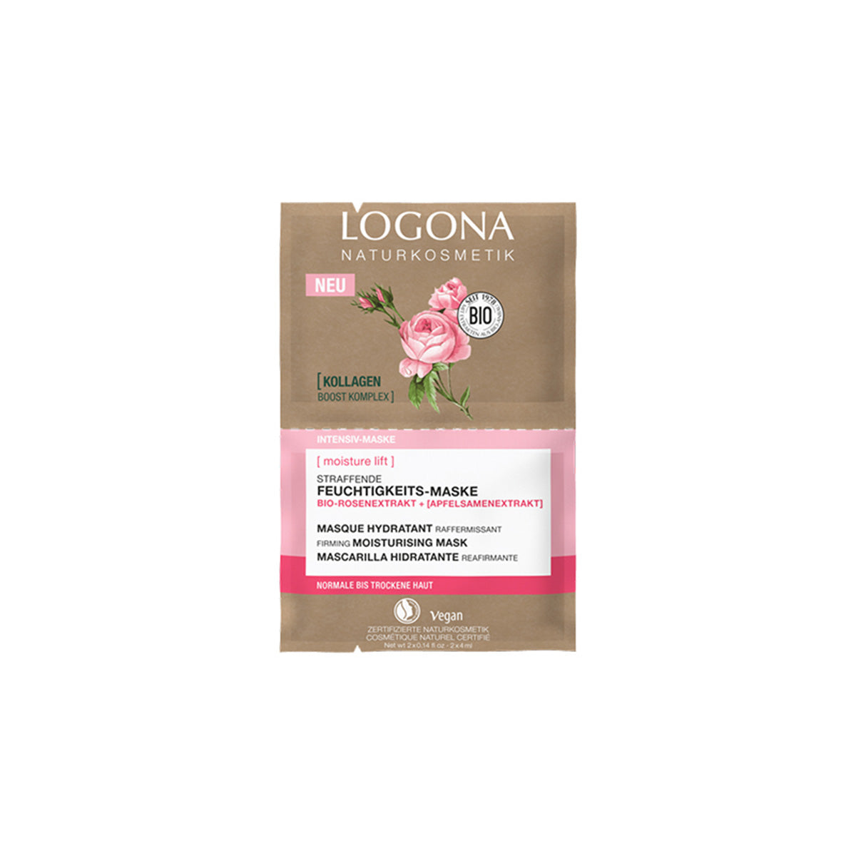 Sobre Mascarilla Intensiva Hidratante Reafirmante Rosas Bio Y Semillas De Manzana, LOGONA, 8ml