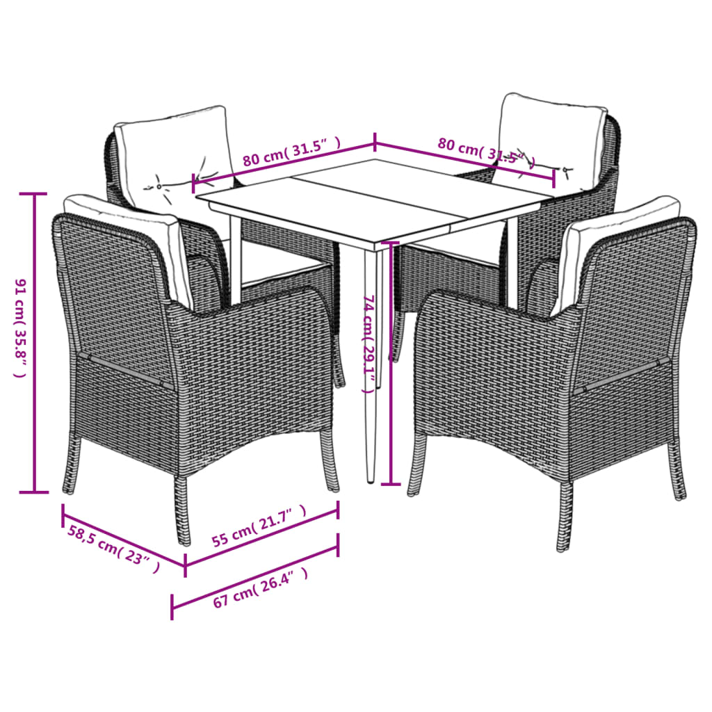 Set Comedor De Jardín 5 Pzas Con Cojines Ratán Sintético Beige / Vetonek_5