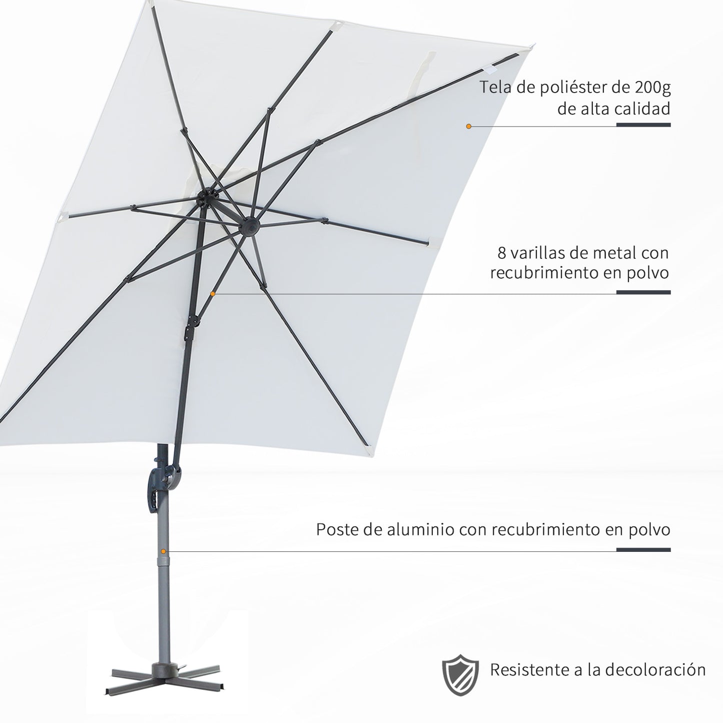 Outsunny Sombrilla Aluminio Jardín Con Rotación 360° Inclinable 5 Niveles Beige_5