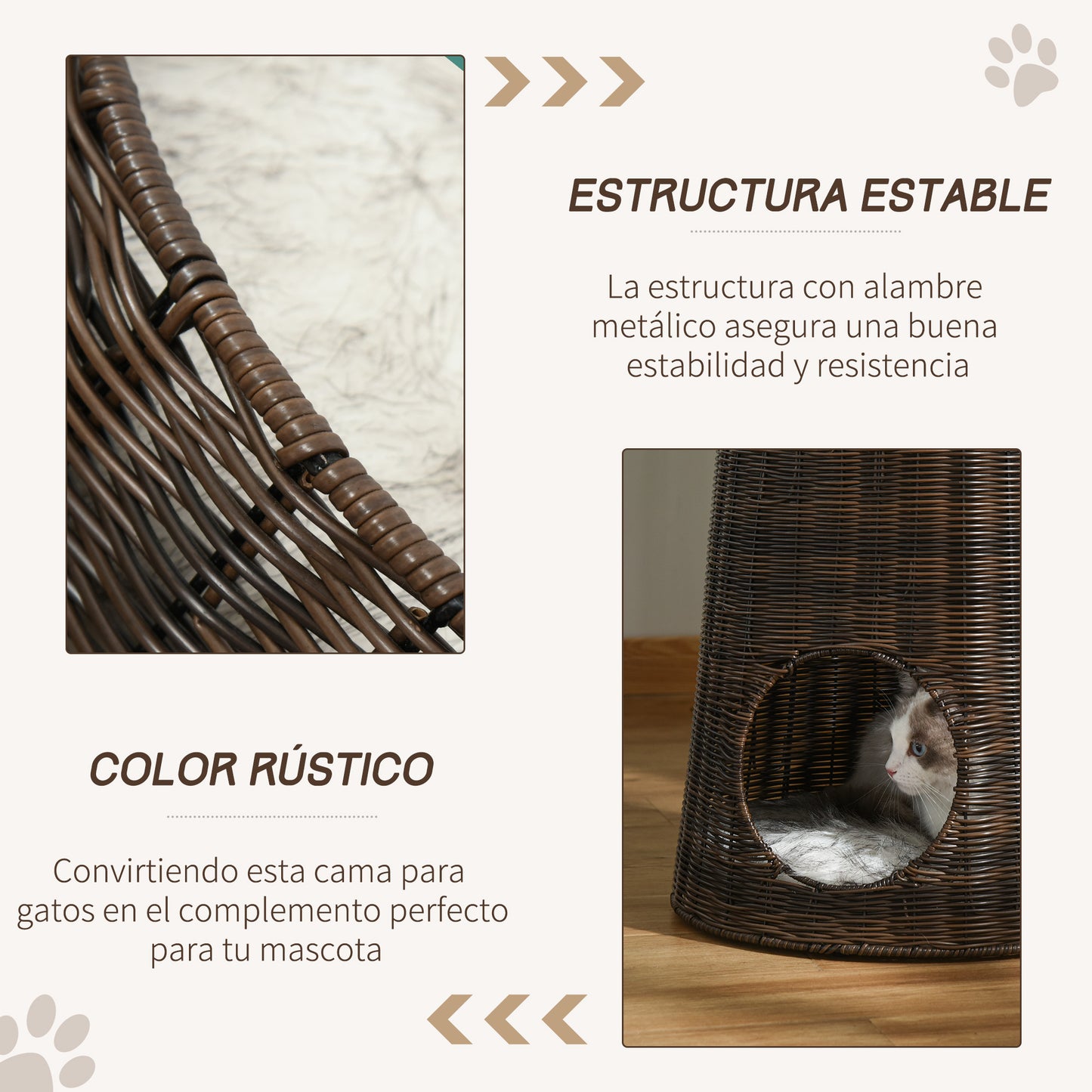 Pawhut Cesta De Ratán Para Gatos De 2 Niveles Con Cojines Lavables Ø45x50 Cm_5