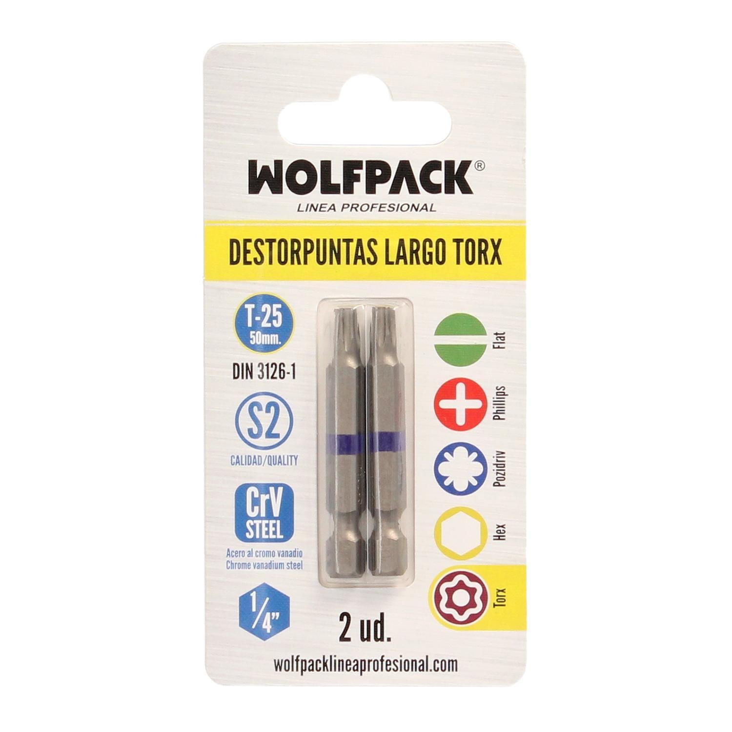 Puntas Largas Destornillador Torx T25 (2 Piezas). Acero S2 Al Cromo Vanadio. Puntas Hexagonales, Destorpuntas,