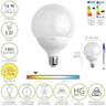 Bombilla Led Globo Rosca E27. 16 Watt. Equivale A 130 Watt. 1901 Lumenes. Luz Cálida (2700º K.)