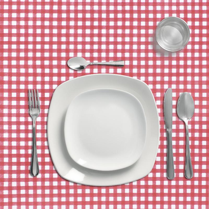 Mantel Hule Rectangular Cuadros Rojos. Impermeable Antimanchas Pvc 140 Cm. X 20 Metros. Rollo Recortable. Interior Y Exterior