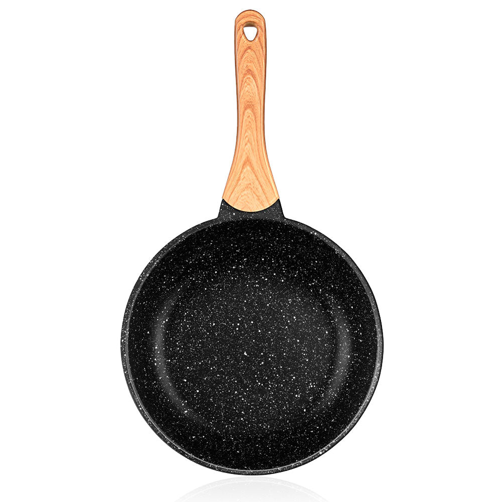 Batería Cocina Inducción 3 Piezas Aluminio Fundido Antiadherente Ilag Sin Pfoa Set Cazuelas Sartén Smile Wood, Negro