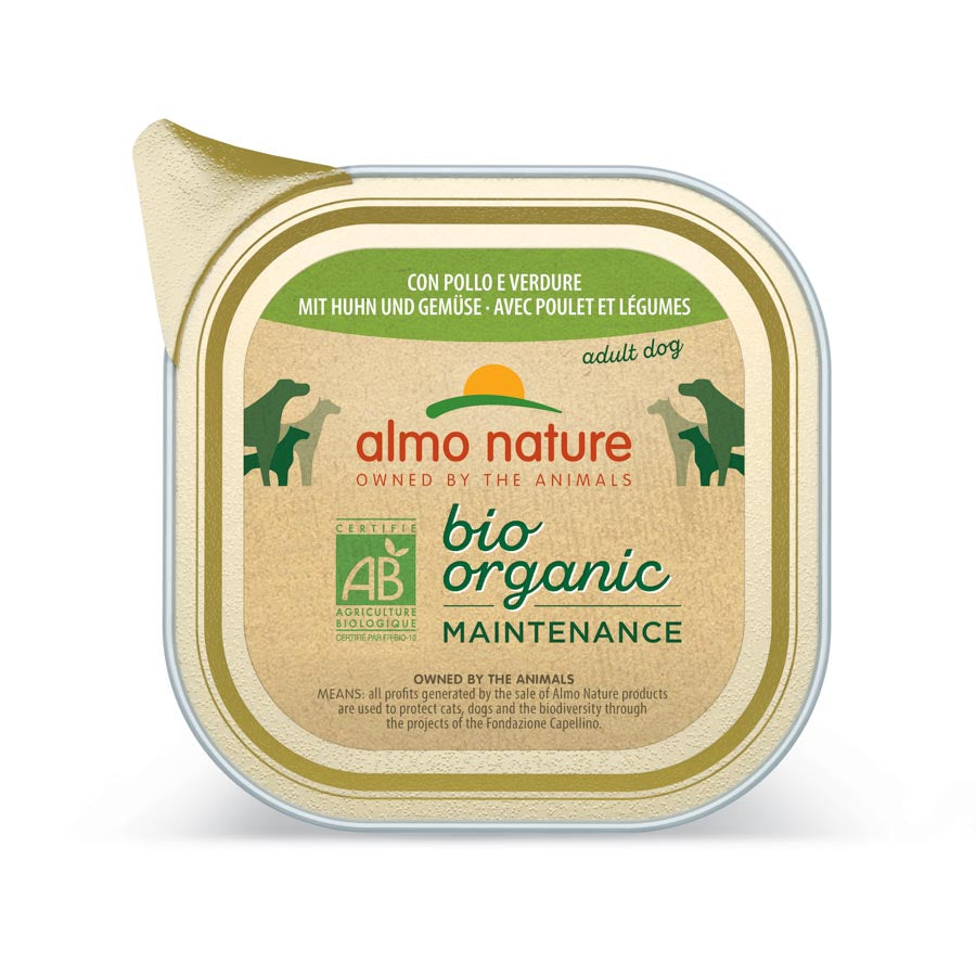 9ux300gr Tarrina De Paté Almo Para Perro Biorganic De Pollo Y Verdura_0