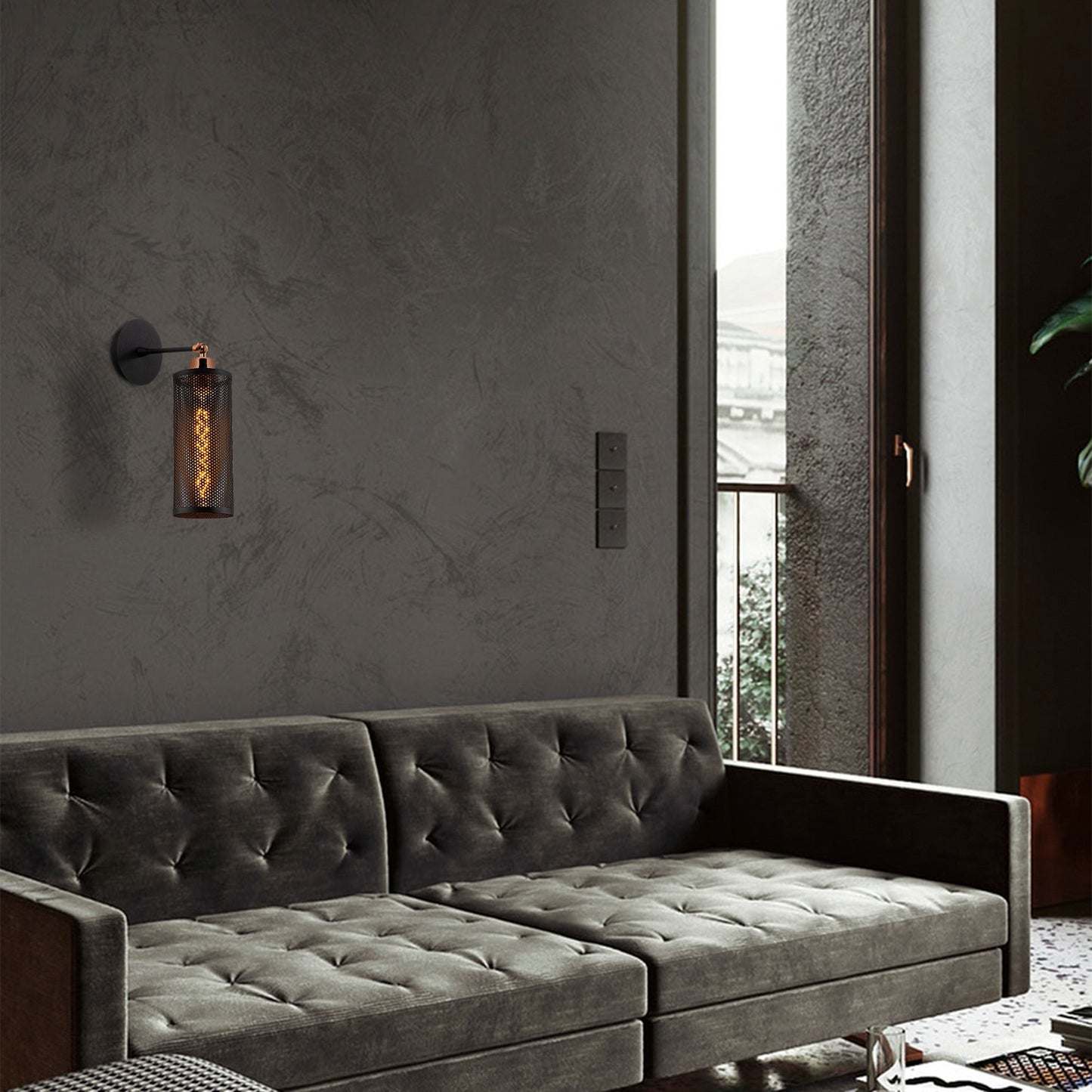 Aplique De Pared, Metal , Negro, 10x10x36, Casquillo E 27 Max 40 W