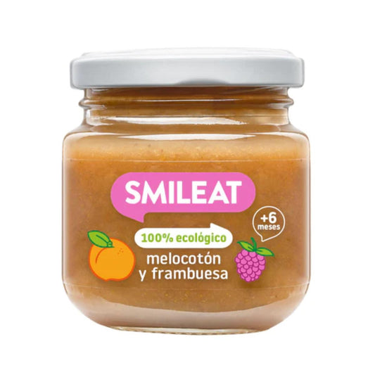 Tarrito de Frambuesa y Melocotón Ecológico Smileat, 130g