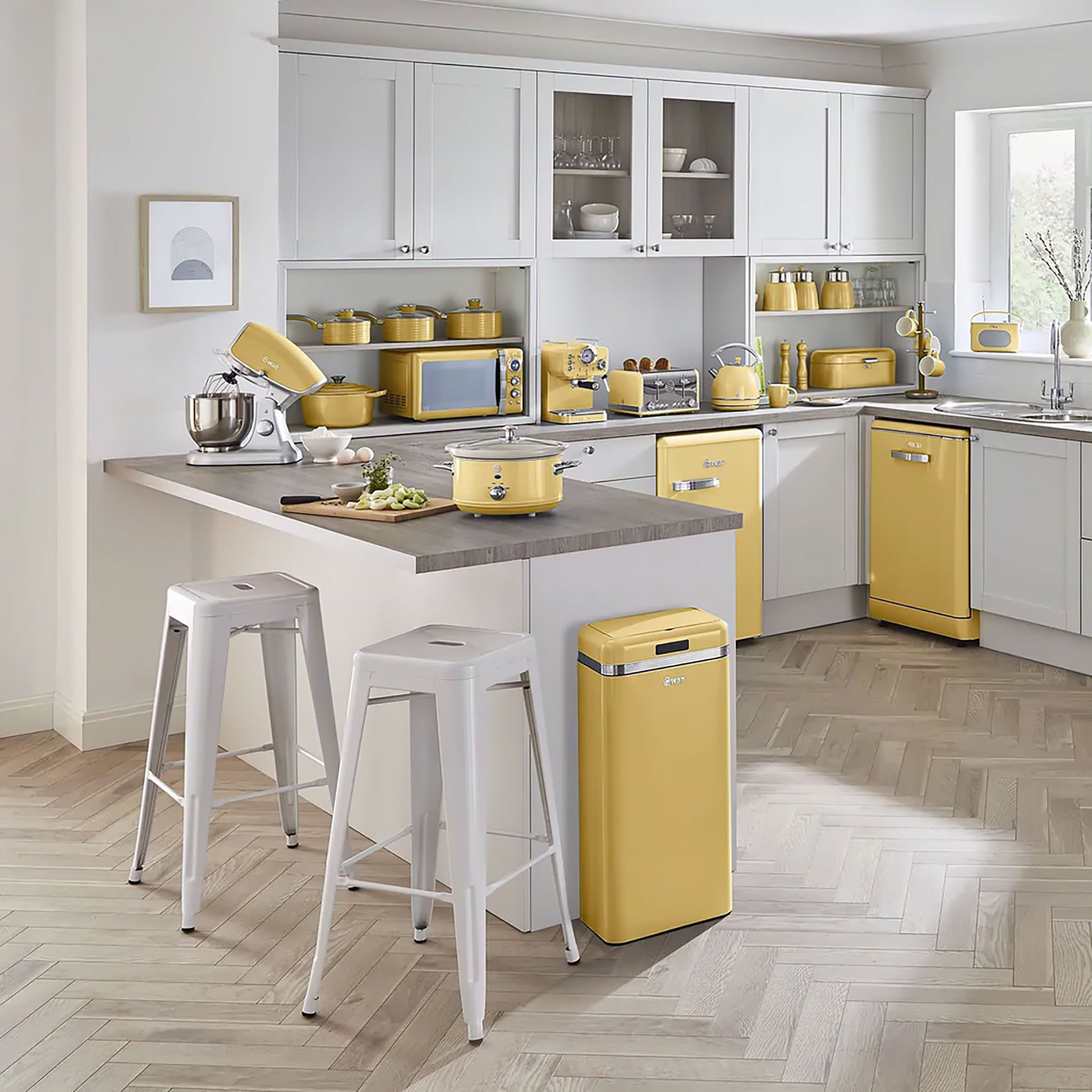 Olla Cocción Lenta Retro, 3,5l, Recipiente Extraíble Antiadherente Cerámica Libre Pfoa, Vintage Swan Sf17021yelneu Amarillo