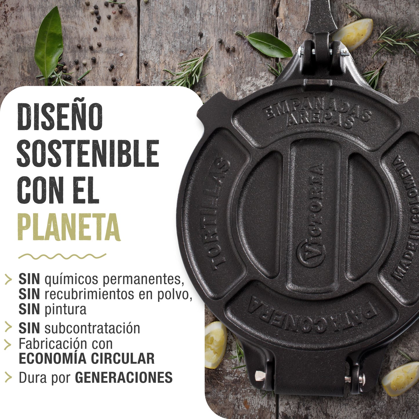 Victoria Prensa Tortillera Para Tortillas Mexicanas Hierro Fundido Curado 16,5cm, Pataconera Colombiana, 30551, Negro_5