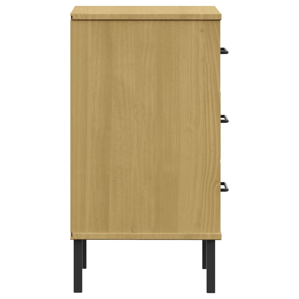 Mesita De Noche Patas De Metal Madera Maciza Pino Marrón Oslo_4