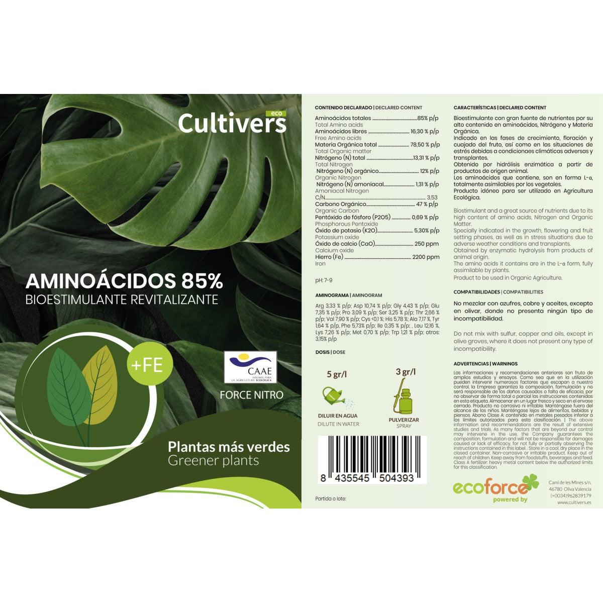 Aminoácidos 85% Cultivers