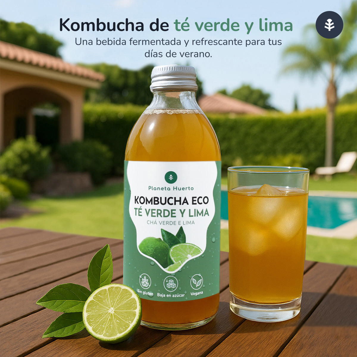Kombucha ECO té verde y lima Planeta Huerto 330 ml