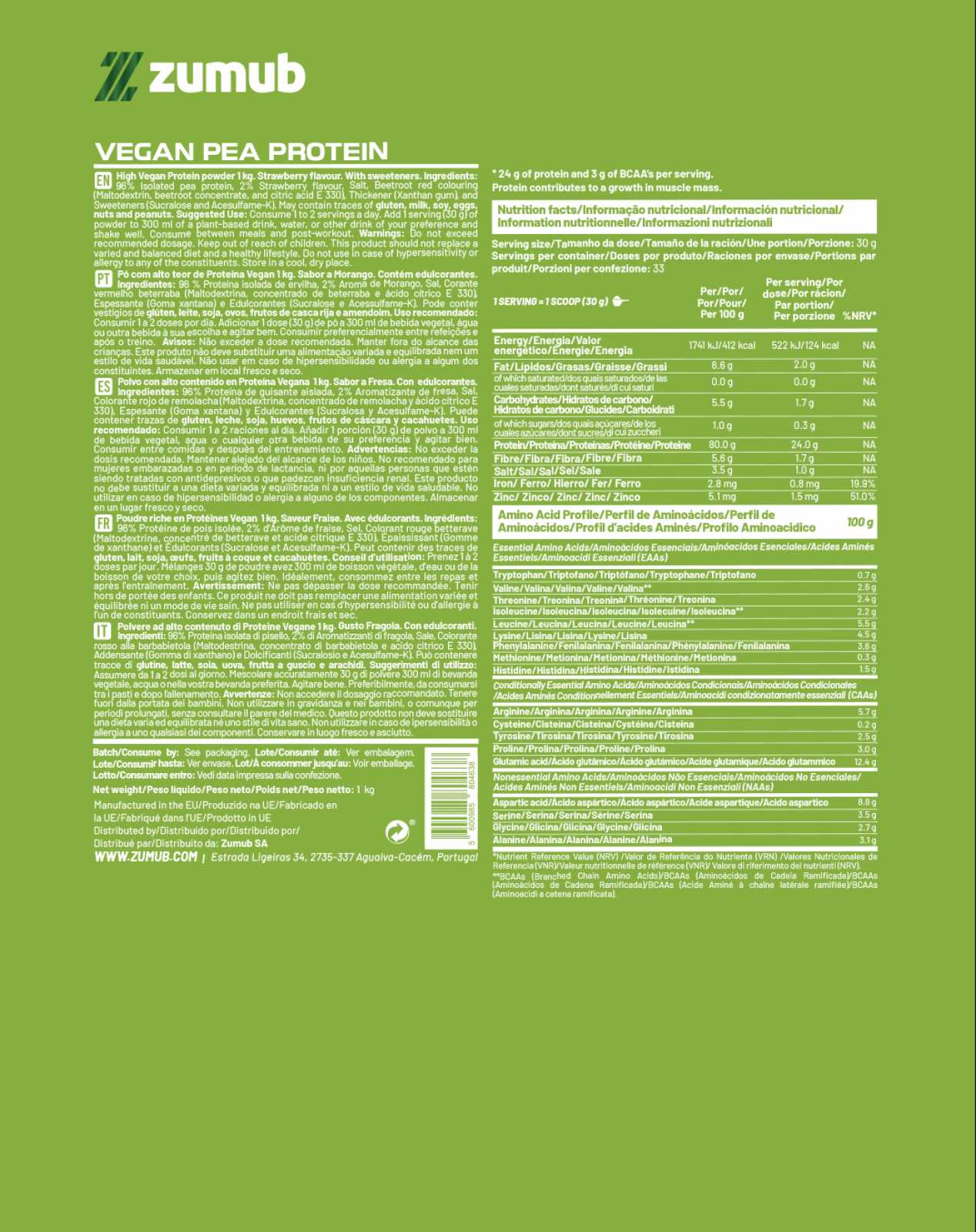 Zumub Vegan Protein (pea Protein) 1 Kg - Fresa_1