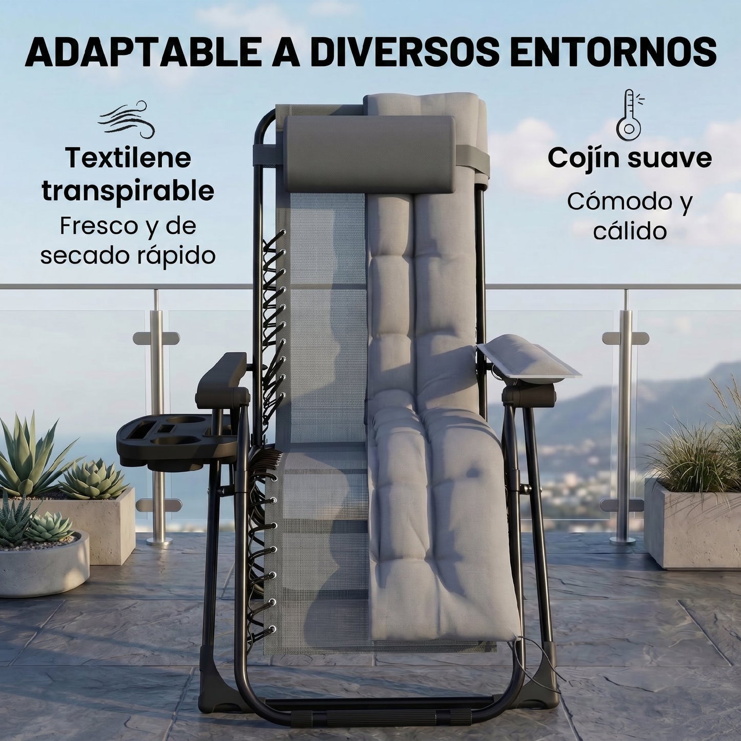 Outsunny Silla De Gravedad Cero Tumbona Reclinable Ajustable Y Plegable Gris_5