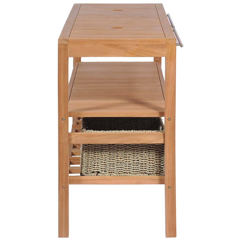 Mueble Lavabo Tocador Madera Teca Maciza 4 Cestas 132x45x75 Cm_3