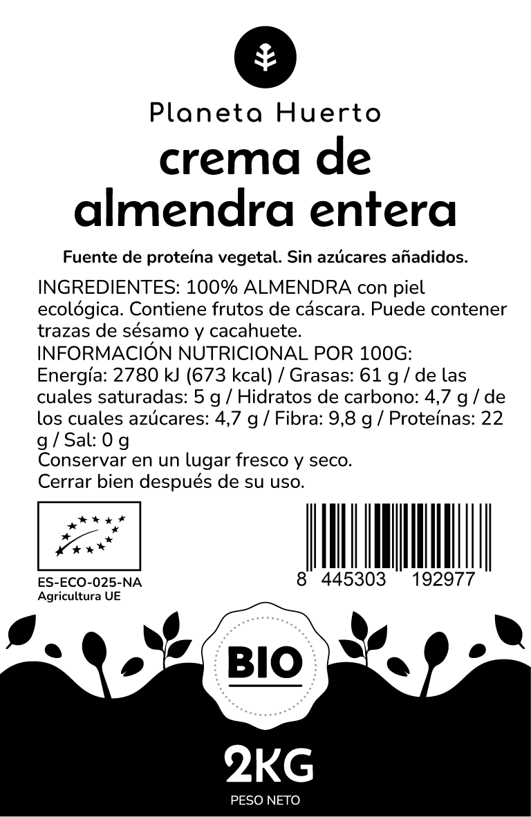 Crema de Almendras Enteras ECO Planeta Huerto 2kg