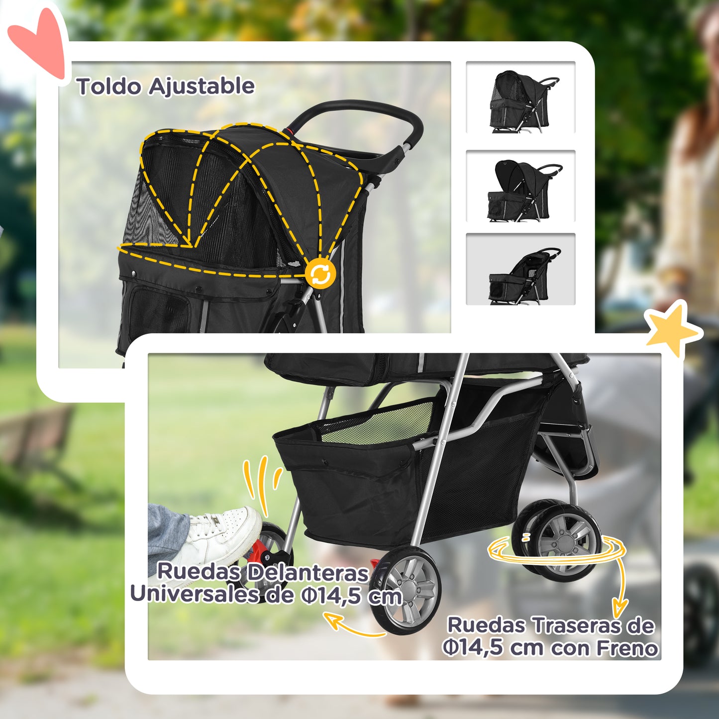Pawhut Carrito Para Perros Plegable Con Cesta De Almacenaje 75x45x97 Cm Negro_5